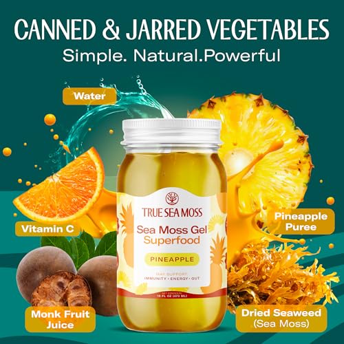 TrueSeaMoss Sea Moss Gel – Made in USA – Wildcrafted Seamoss, Fruits & Jarred Vegetables – Pineapple, Pack of 2 (Labels may Vary)