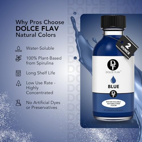 Image of Dolce Flav Natural Blue Food Coloring - 2 oz Vibrant Plant-Based Color from Spirulina | Water-Soluble Liquid Dye for Baking, Drinks & Frostings | Graduated Dropper Included | No Artificial Dyes | Kosher | Made in USA