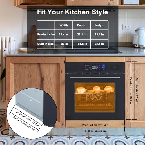 Single Wall Oven, 2.5 Cu.ft Smart Oven with Color LED Display Touch Control, 24" Built-in Electric Ovens with 8 Functions &108 Automatic Recipes, 3000W/240V Air Fryer Combo Convection Oven for Kitchen