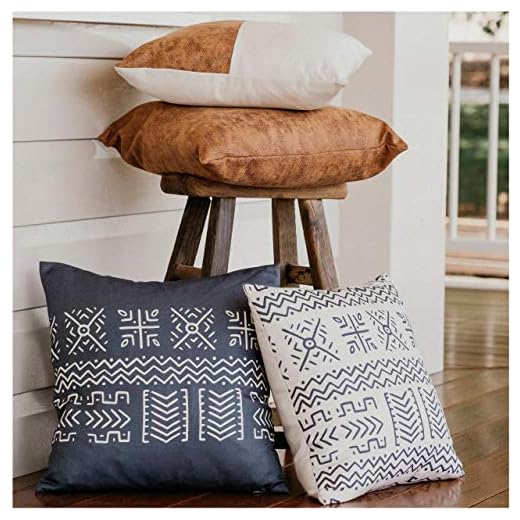 WILDIVORY Decorative Throw Pillow Covers for Couch, Boho Pillow Covers 18x18 Set of 4, Modern Farmhouse Pillow Covers for Living Room, Bed, Boho Decor, Boho Throw Pillows, Faux Leather Pillow Covers