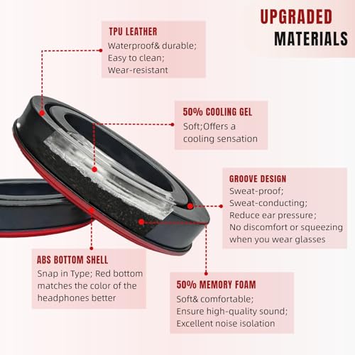 Image of Silicone Gel Earpads Fit for 3M Peltor X1A-X5A Headsets, Peltor Tactical 100 300 500, Peltor 7004, PROHEAR 037 /033, ZOHAN EM042 / 033 (Snap in Type-Red Bottom Shell)