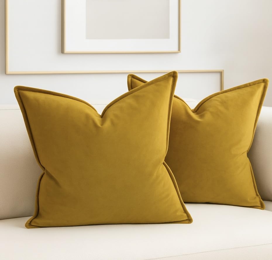 Luxury Velvet Cushion Covers – Soft Decorative Throw Pillowcases for Sofa, Bed, or Chair (Set of 2) (Mustard, 30 x 50cm (Pack of 2)) — image 1