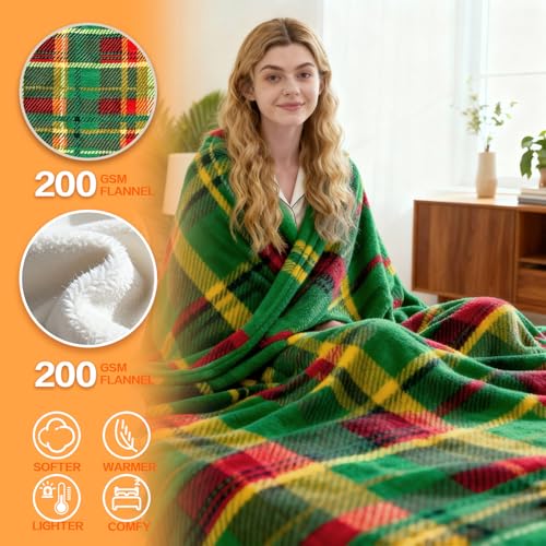 Image of Electric Blanket Heated Throw, Soft Flannel 50 inchx60 inch Plaid Heating Blanket with 8 Hours Auto Off 10 Fast Heating Levels Machine Washable Sherpa Heated Blanket with Overheating Protection