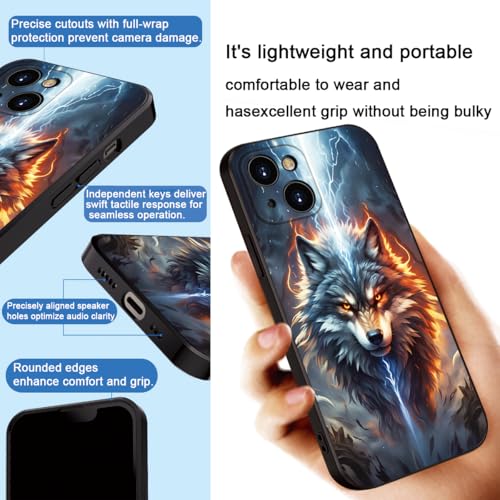 Printed with Wolf for iPhone 15 case, A Fusion of The Elements of Lightning and Flame Wolf Silicone Soft Shockproof Case - Lone King (A1-Wolfs-Anima)
