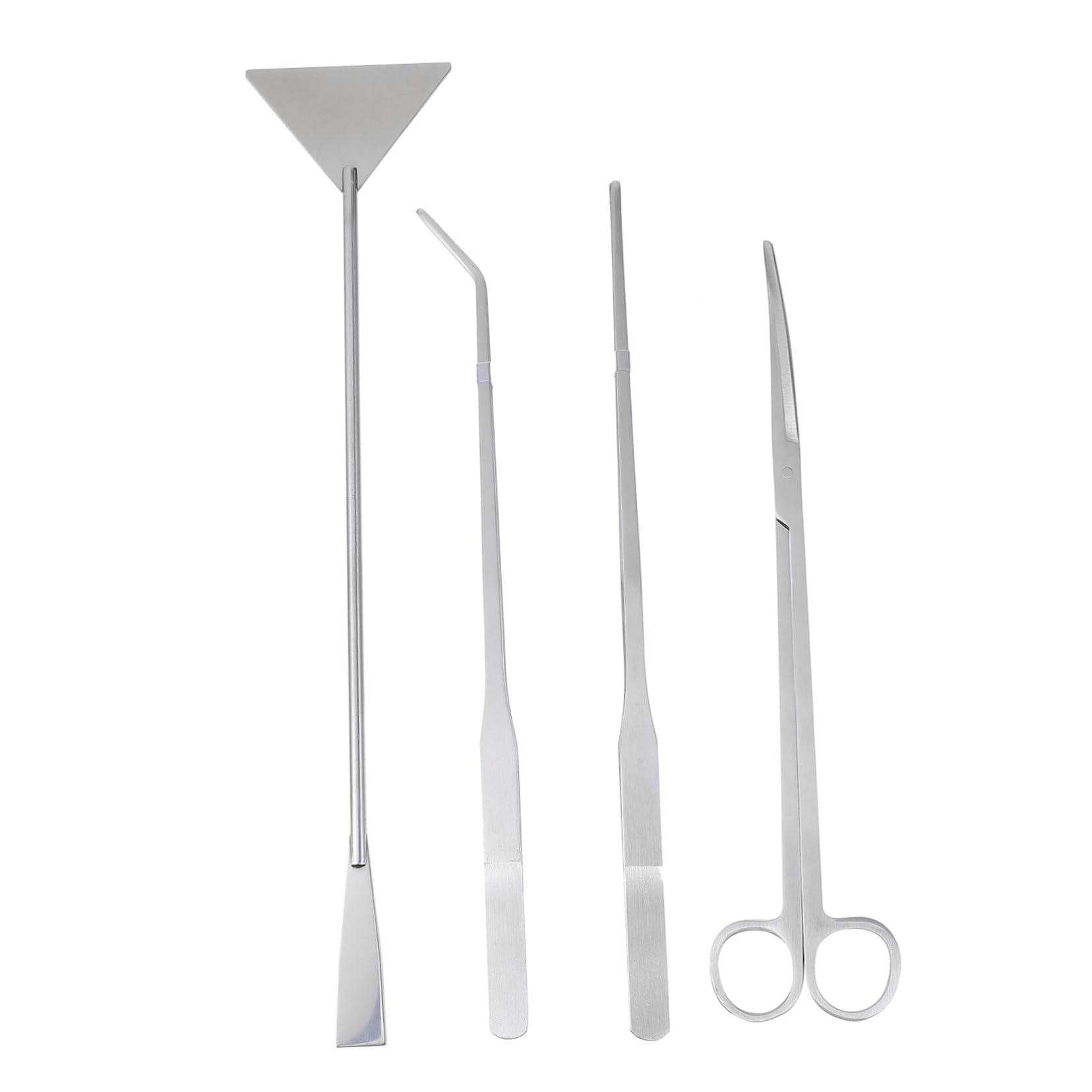 Juego de Herramientas para Acuario de Acero Inoxidable, 1 Set | Tijeras, Pinzas y Espátula, Acabado Plata, para Grava y Plantas Acuáticas