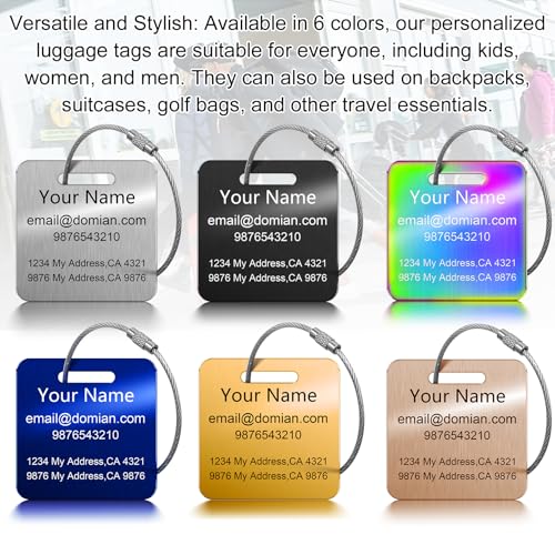 Stainless Steel Personalized Luggage Tags for Suitcases - Custom Name ID Travel Tags for Luggage, Backpacks and Bags - Metal Travel Essentials Accessories for Kids, Women and Men - Bulk Set (2 Pack)2