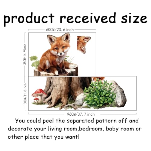 SUPERDANT Stump Fox Wall Stickers Carton Foxes Wall Decals Cute Animal Mushroom Vinyl DIY Art Decor for Baby Nursery Children Bedroom Living Room Wall Decor 70x39cm - Image 2