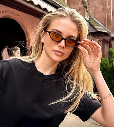 Image of Retro Cat Eye Oval UV Protection Chic Sunglasses for Women Stylish - Anti Glare UV400 Protected Designer Branded Goggles - Metal Hinges Unisex Glasses - Trendy Narrow Y2K Cateye Shades