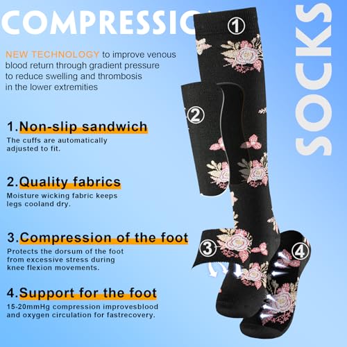Image of cerpite Compression Socks for Women & Men 6 Pairs Knee High Compression Socks 20-30 mmhg Best for Running,Nurse,Travel