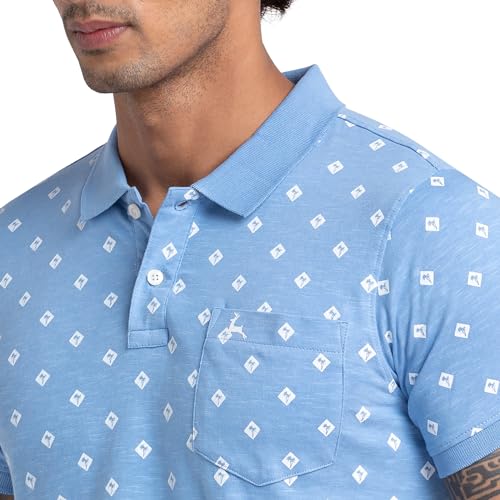Image of Parx Men's Print Pattern Regular Fit Pure Cotton Half Sleeve Polo Neck Casual T-Shirt