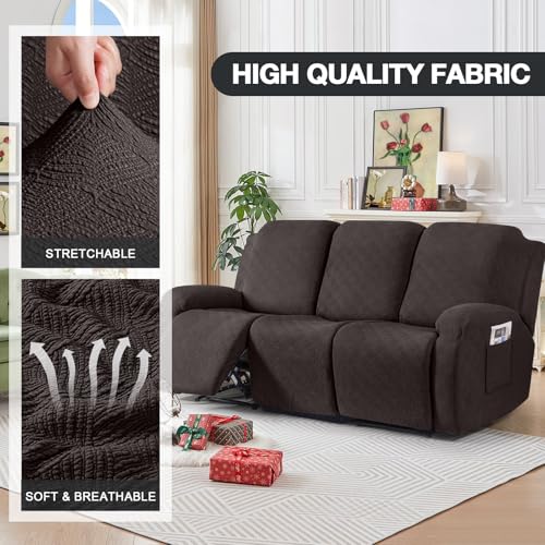 Image of Timeles Recliner Covers for 3 Seater Reclining Couch Covers Sofa Slipcover Furniture Protector for Dogs and Pets Stretch Soft Washable (Three-Seater, Chocolate)