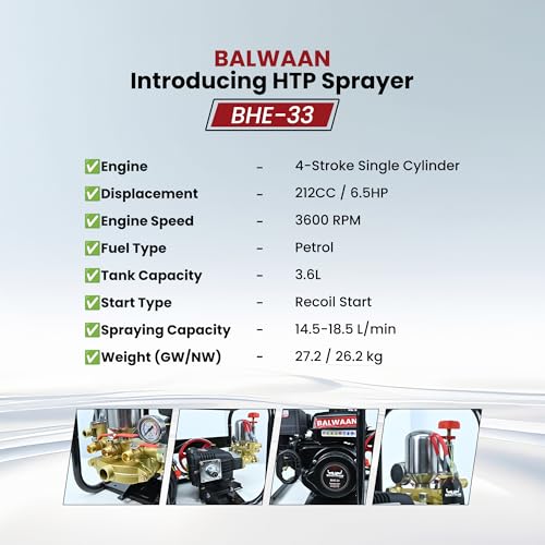 Image of Balwaan Krishi 6.5 HP 4 Stroke Portable HTP Power Sprayer | BHE 33 | High Pressure Portable Pesticide Sprayer for Agriculture