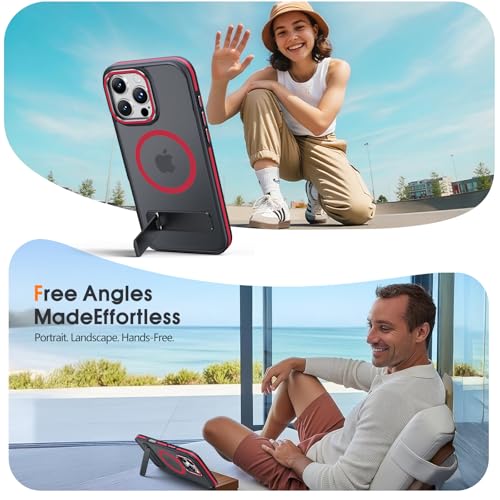 Coque iPhone 15 Pro MagSafe support invisible antichoc rouge mat - 7