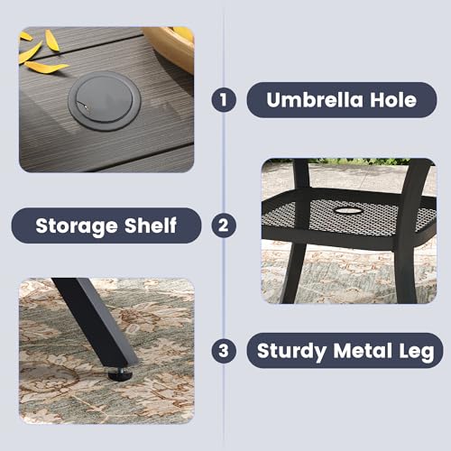 Image of VICLLAX Outdoor Patio Dining Table for 4, Square Patio Table with Umbrella Hole for Patio Lawn Deck Backyard, Antique Grey Tabletop