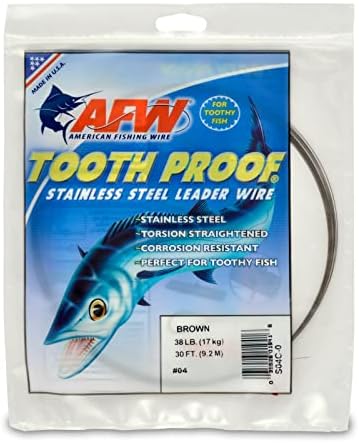 American Fishing Wire Tooth Proof Stainless Steel Single Strand Leader Wire, Size 4, Camo Brown, 38 Pound Test, 30-Feet