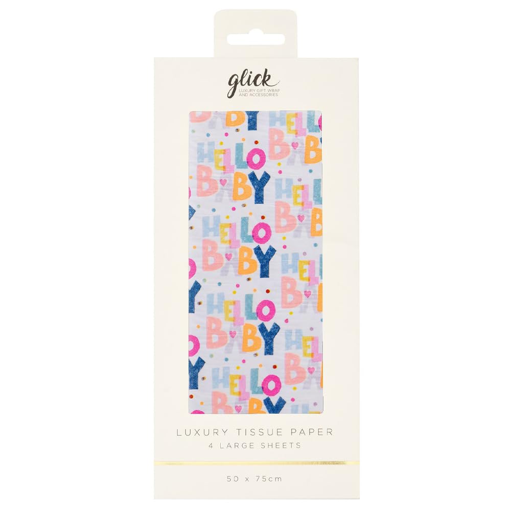 Glick Patterned Tissue Paper - Hello Baby - 500 x 750mm - 4 Sheets
