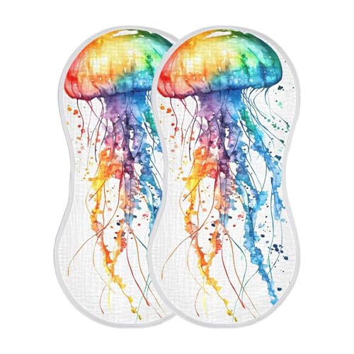 xigua Watercolor Jellyfish Muslin Baby Burp Cloths Set of 2, Super Soft & Absorbent Burping Rags, Cotton Burp Clothes Shower Gift for Newborn, Baby Girls and Boys2
