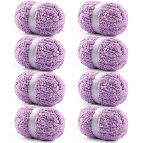 Image of 8 Pack Chunky Yarn for Hand Knitting - #10 Super Bulky Chenille Yarn, Fluffy Jumbo for Thick Hand-Knit Blankets, Scarves 25 Yds 7.94 Oz Each Skein (8, Lavender)