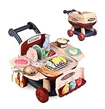 Accessori abbondanti: il set da gioco del carrello da cucina include pentole, padelle, forchette e cucchiai, piatti e piatti, cibo giocattolo, lavello da cucina, carrello della spesa e altri accessori per giocattoli da cucina. Doppio gioco, fingere è più divertente.