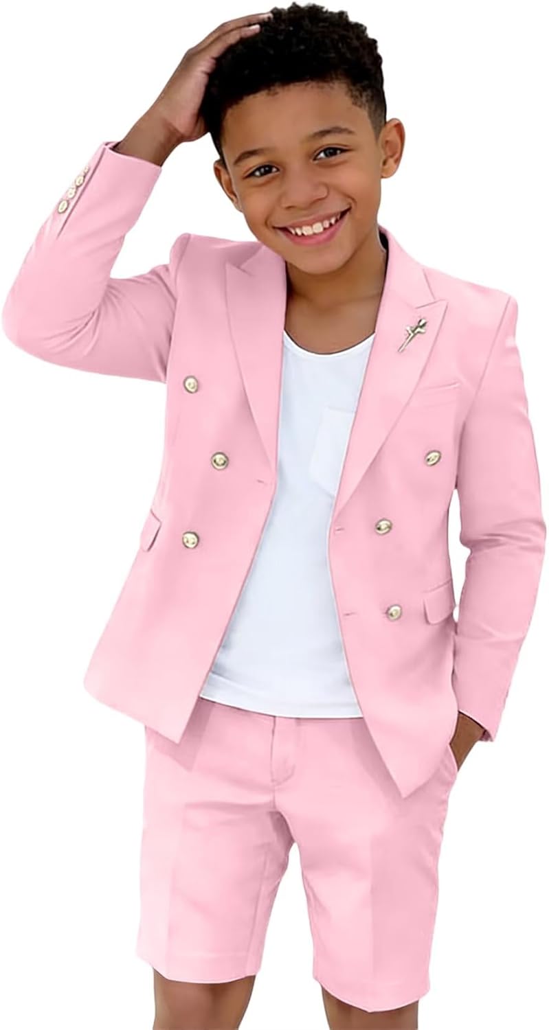 Shorts Suits for Boys 2 Piece Formal Summer Tuxedo Suit for Teens Beach Wedding Outfit Slim Fit Jacket and Shorts Set