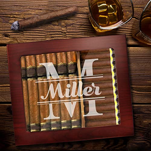 Custom Personalized Premium Cigar Humidor Box with Hygrometer, Humidifier and Glass Top - Engraved Wood Cigar Box Gift Set (Personalized - Rosewood) - Image 7