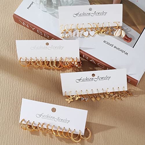 IFKM 24 Pairs Gold Hoop Earrings Set For Women Hypoallergenic Chunky Chain Twisted Open Hoops Dangle Earring Packs For Birthday Party Christmas Fashion Jewelry Gift