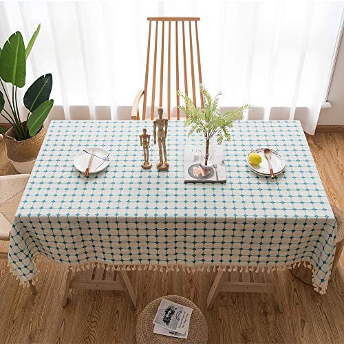 Lamberia Cotton Linen Tablecloths With Tassel For Rectangle Tables Heavyweight Burlap Table Cover For Kitchen Dinning Tabletop Decoration (Light Blue, 55"X70") #TOP5