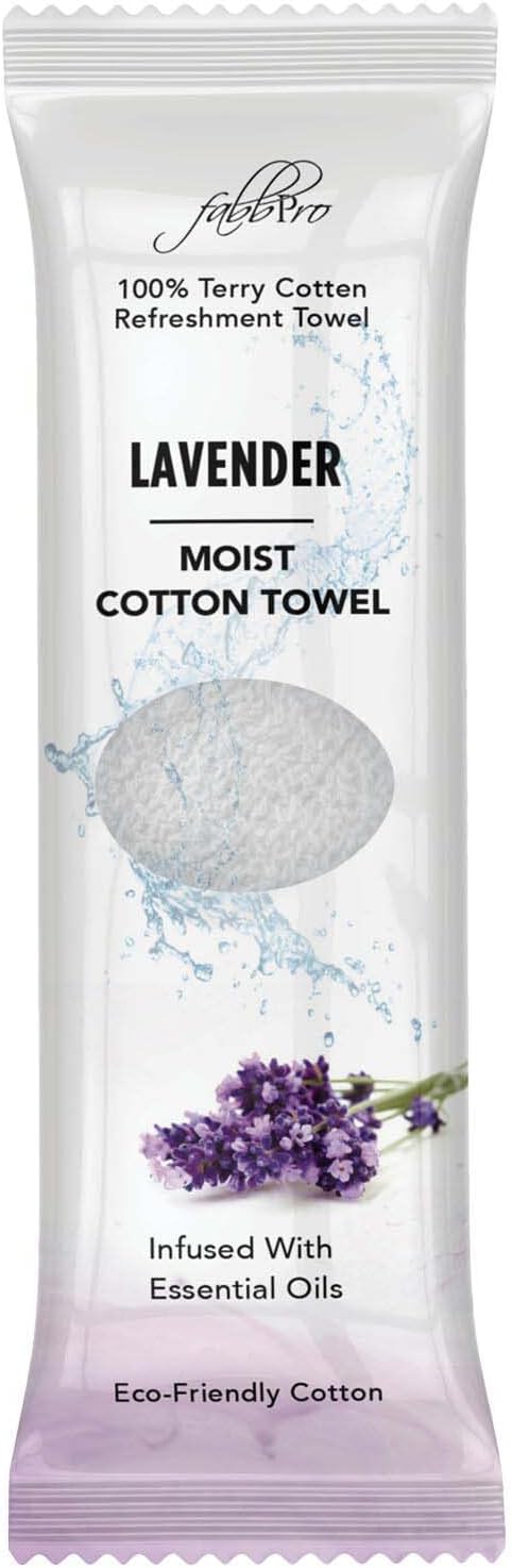 Oshibori Moist Terry Cotton Refreshment Towels (25 Pack, 8 x 8 Inches) - White Scented Pre-moistened Towel to Use Hot or Cold (Lavender)