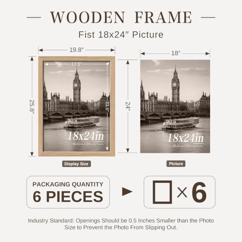 Image of VCK 18x24 Poster Frames Natural Oak - Wide Border Wood Picture Frame, Multi-Directional Display Family Photos, Office Prints, Studio /Gallery Artwork, Woodgrain Series, Wall Hanging, Set of 6