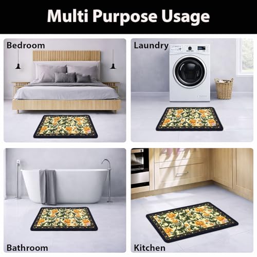 Image of Luxe Home Kitchen Mat Combo Floral Design Standing Desk Floor Mat Non Slip Kitchen Rugs, Comfort Runner Floor for Home Office, Sink & Laundry - Yellow (116x36 & 58x36 cm PC-2)