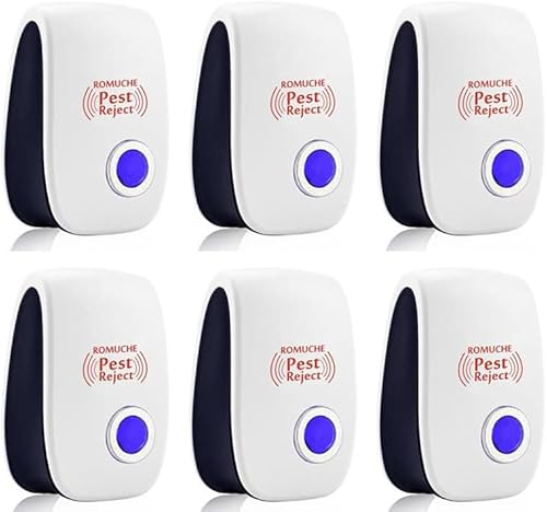 Ultrasonic Pest Repeller, Pest Repellent Ultrasonic Plug in, Rat Mouse Repellent Trap, Electronic Pest Control for Insects Cockroach Ant Mice Bug Rodent Mosquito Spider Repellent, 6 Packs