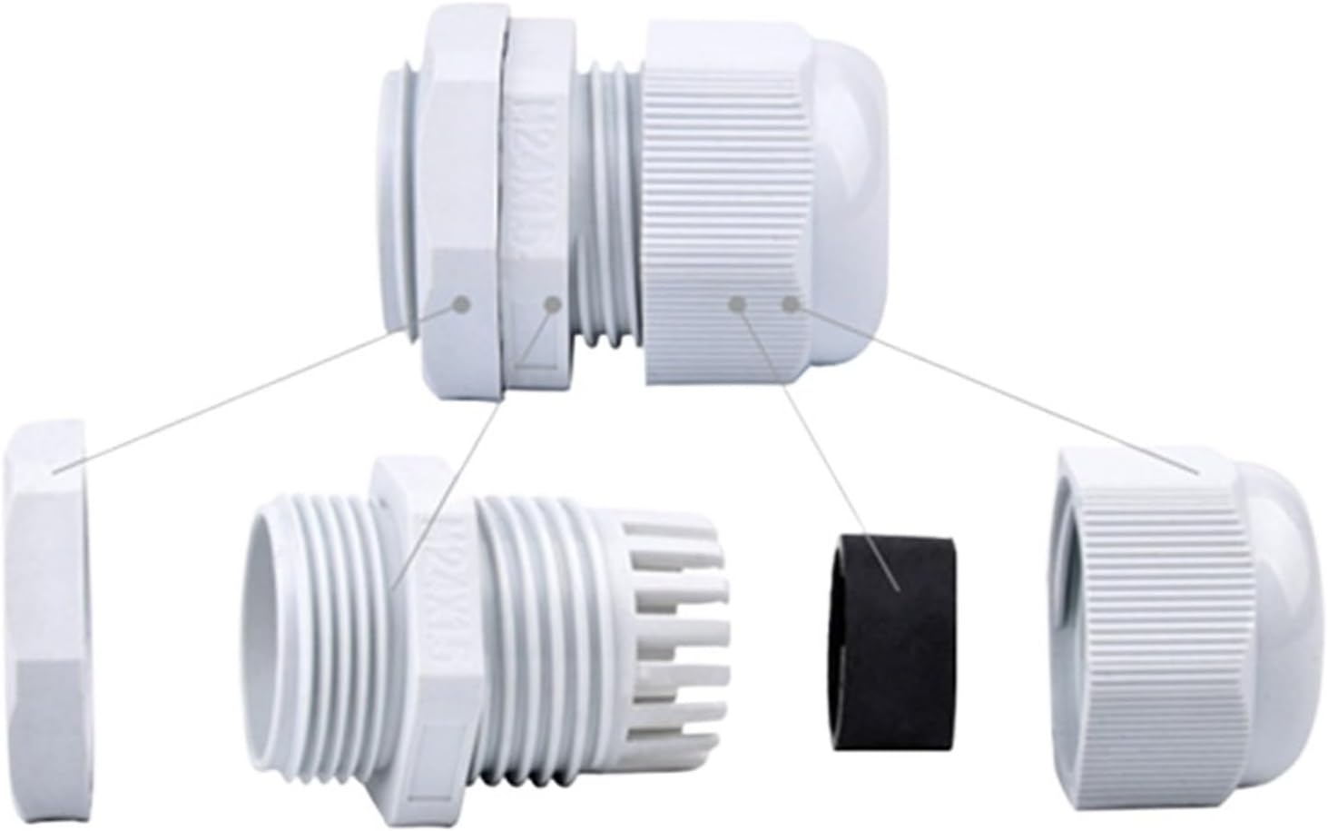 M8 Waterproof Metal Cable Gland White Black Nylon Plastic Connector M14 M16 M18 M20-M63 IP68 Fit For Cable(M40x1.5 fit 22-32mm)