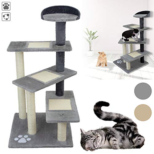 Froadp Aktivitätskratzbäume 100cm Höhe Kratzbaum Kletterbaum mit Großer Plattform und Sisal-Seil Plüsch Katzenmöbel mit Kratzbett für Katzen(Hellgrau+Rauchgrau, Type E)