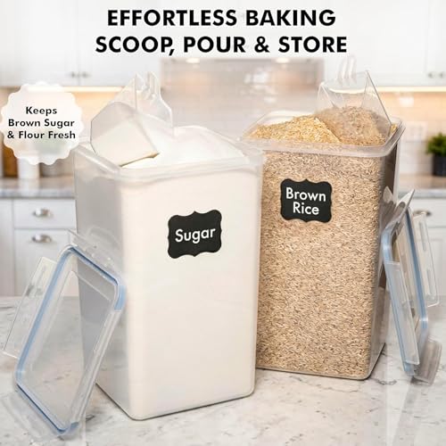 Image of WHITE FEATHER SUPPLIES 2 PC [7 Qt / 6.5L / 220 Oz] Large Food Storage Containers with Lids Airtight - BPA Free Clear Plastic Kitchen and Pantry Storage Containers for Cereal, Flour, Sugar, Rice