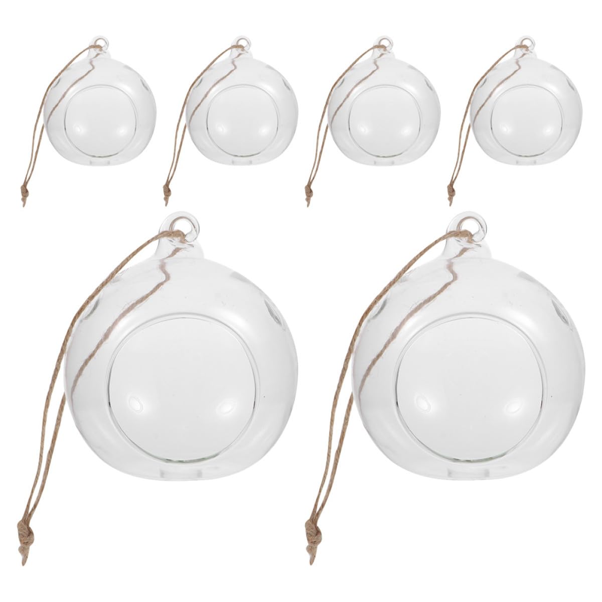 Set 6 Pezzi Decorazioni Natalizie Vetro Globo Sfera Porta Candele da Appendere Corda di Canapa per Eventi Speciali e Capodanno