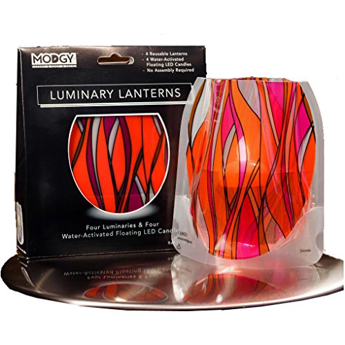 MODGY Luminary Lanterns Candle Holder Decorative Indoor Outdoor Decor, Lanterns for Wedding Centerpiece Decoration Outside Patio 4-Pack, with Flameless Floating LED Candles Sheedo