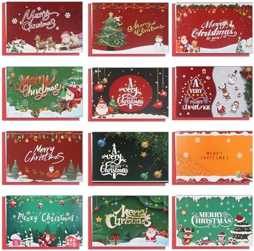 Biglietti Di Natale 24 Pezzi + Buste | Cartoncino 300 G/m² | Design Festivo | Per Auguri Fatti A Mano - Foto 3