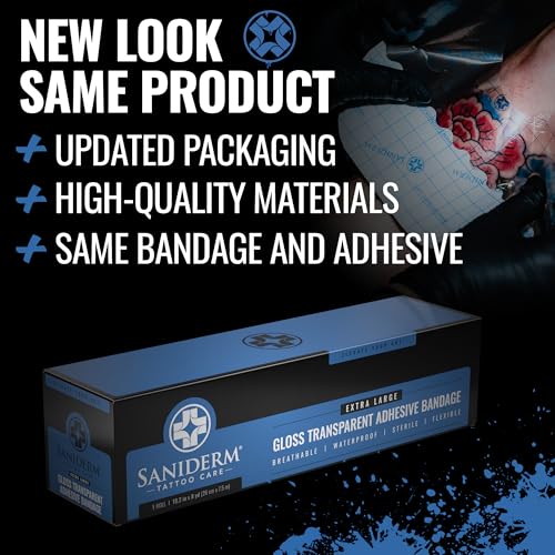 Image of Saniderm - Original Tattoo Aftercare Bandage Roll - 10.2 in x 8 yd Roll | Contains Waterproof, Sterile, Latex-Free Tattoo Film, Gloss Finish and Medical-Grade Aftercare Wrap for Fresh Ink Protection.