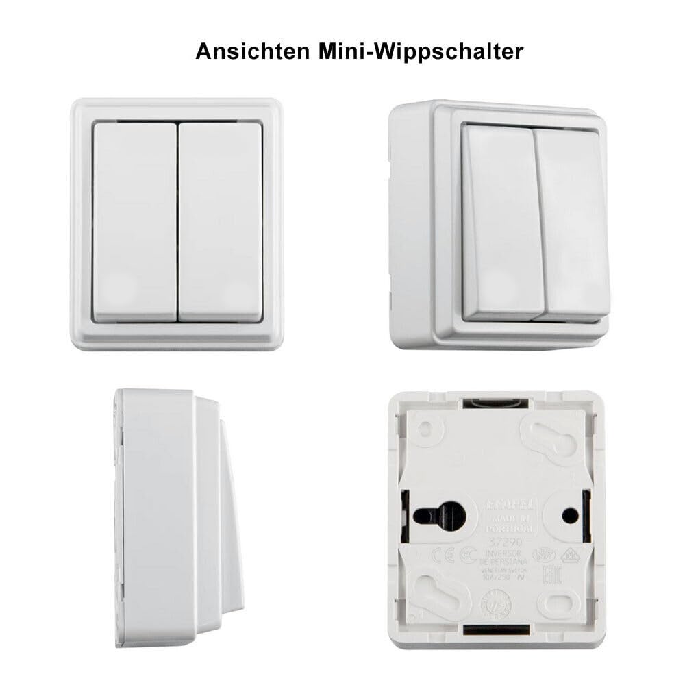 Wippschalter o. Wipptaster Aufputz nach Wahl, für Rollladen- & Markisen-Motoren rohrmotoren 230 V, kleine Bauweise, Aufputz-Montage (RASTER)