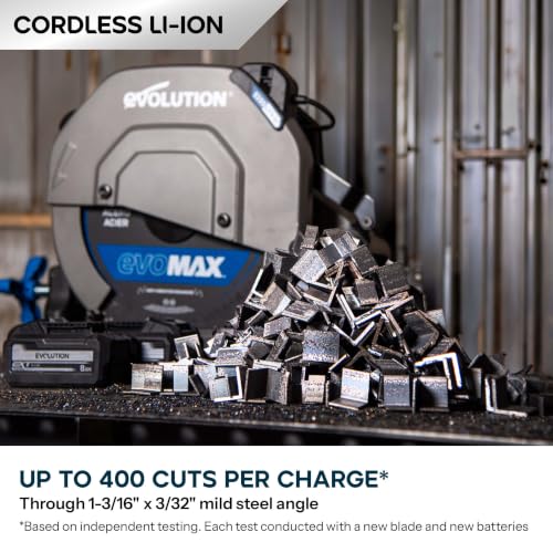 Image of Evolution S14CPS-Li Loaded Kit | Cordless 14 in. Metal Cutting Chop Saw | 40V Brushless Motor | EVOMAX Carbide Blade Included | 2 x 8Ah EXT Battery & Charger Included