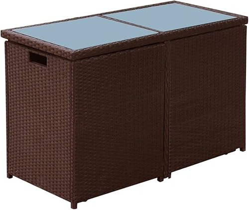 Miniatura 5 de Juego de 3 piezas de bistró para exteriores, muebles de patio modernos con ratán sintético de poliéster marrón, crema, mesa rectangular y 2 sillas