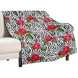 Flowers and Zebra Skin Cozy Flannel Blanket Throw Blankets for Bed/Couch/Sofa/Office/Camping Print