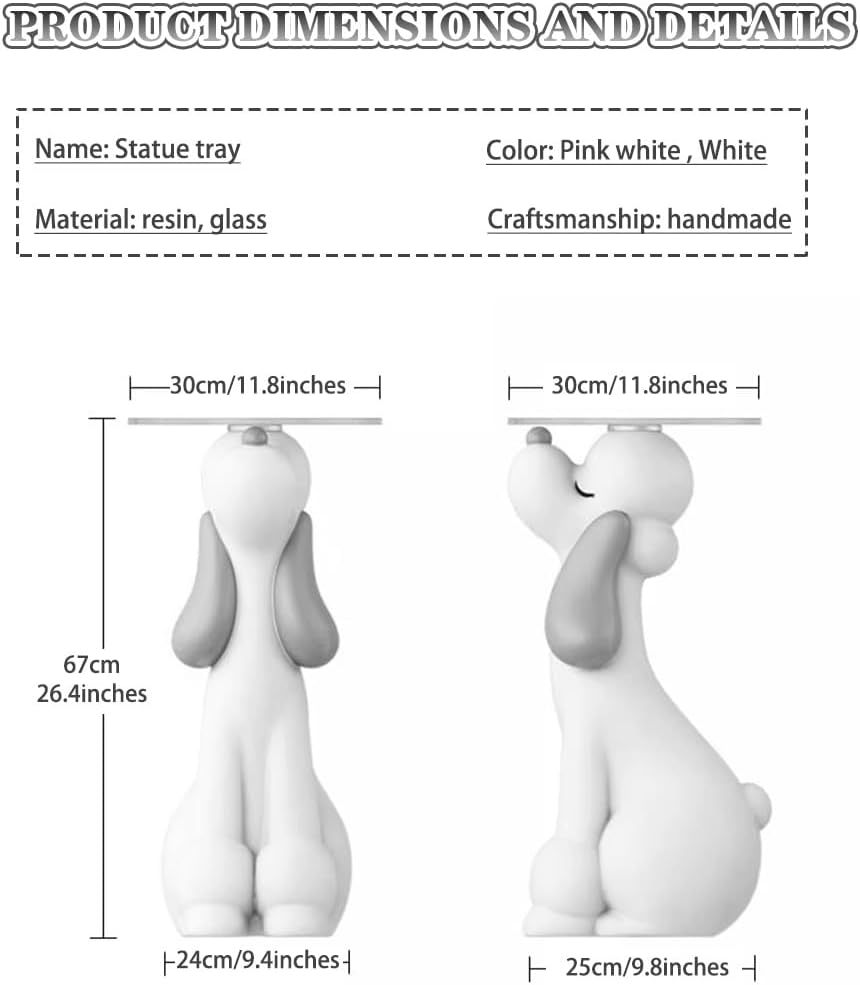 Dog Statue with Tray Floor-Standing Creative Poodle Sculpture Tray, Bedside Resin Storage Table for Bedroom, Coffee Drink Tray, Housewarming Gift (Color : Pink White, Size : 67 * 25 * 24cm)