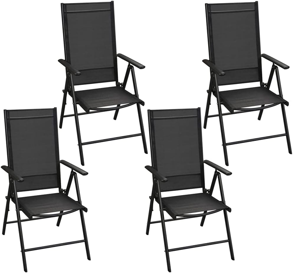 vidaXL Patio Dining Set 5 Piece, Dining Table and Folding Chairs with Glass Tabletop, Patio Furniture Set for Garden, Aluminum Black