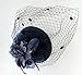 Fascinators Hair Clip Headband Pillbox Hat Bowler Feather Flower Veil Wedding Party Hat, Navy Blue, One Size