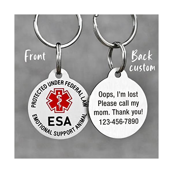 Service Dog Id Tag and ESA Emotional Support Dog Tags with Red Medical Alert Symbol, 4 Lines of Custom Text Deeply Engraved on Back of Pet ID Tag (Round, ESA) Service Dog Id Tag and ESA Emotional Support Dog Tags with Red Medical Alert Symbol, 4 Lines of Custom Text Deeply Engraved on Back of Pet ID Tag (Round, ESA)