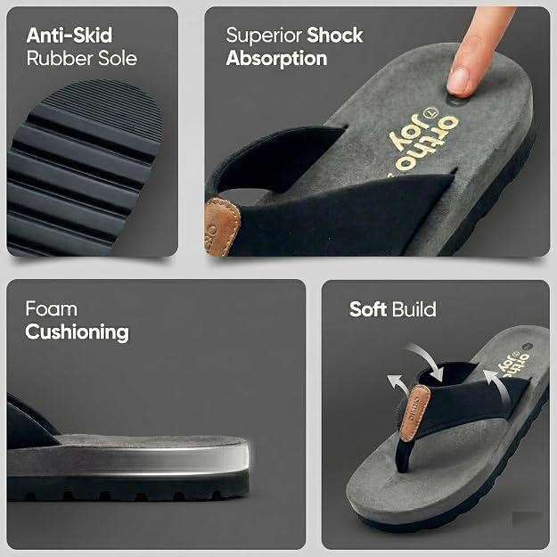 Image of ORTHO JOY Men's Orthopedic Flip Flop Sandals, Comfortable Cushioned Toe Post Slippers with Supportive Footbed.
