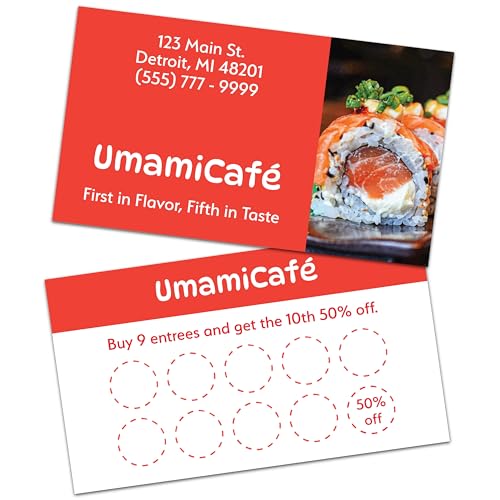 Custom Loyalty Cards - Personalized Punch Card for Small Businesses (50 to 10,000 Cards) (Red)
