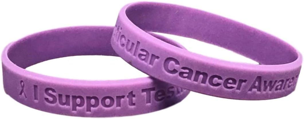 10 Purple" I Support Testicular Cancer Awareness" Bracelet 100% Medical Grade Silicone - Latex and Toxin Free - 10 Bracelets - Show Your Support For Testicular Cancer Awareness