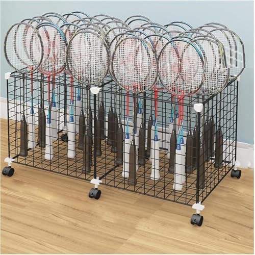 Large Capacity Sports Badminton Racket Holder Cart, Tennis Racket Display Stand for School & Playground, Durable Storage Rack for Training Equipment (White)